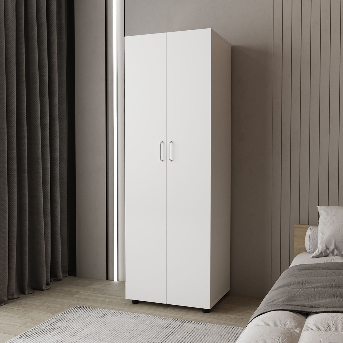 FM FURNITURE Pisinemo Armoire with 2 Doors and Hanging Rod, White