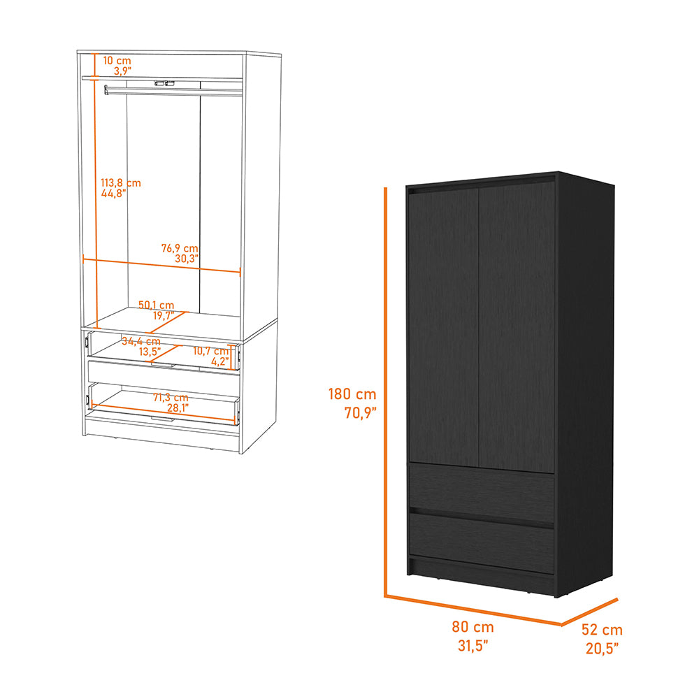 Avra 2 Drawers Armoire, 2-Door, Hanging Rod