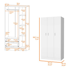 Casper Wardrobe with 2-Drawers, Hanging Rod and 3-Doors