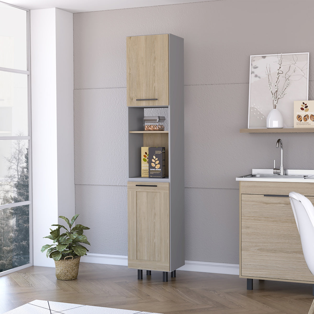 Everly Kitchen Pantry, Six Shelves, Double Door