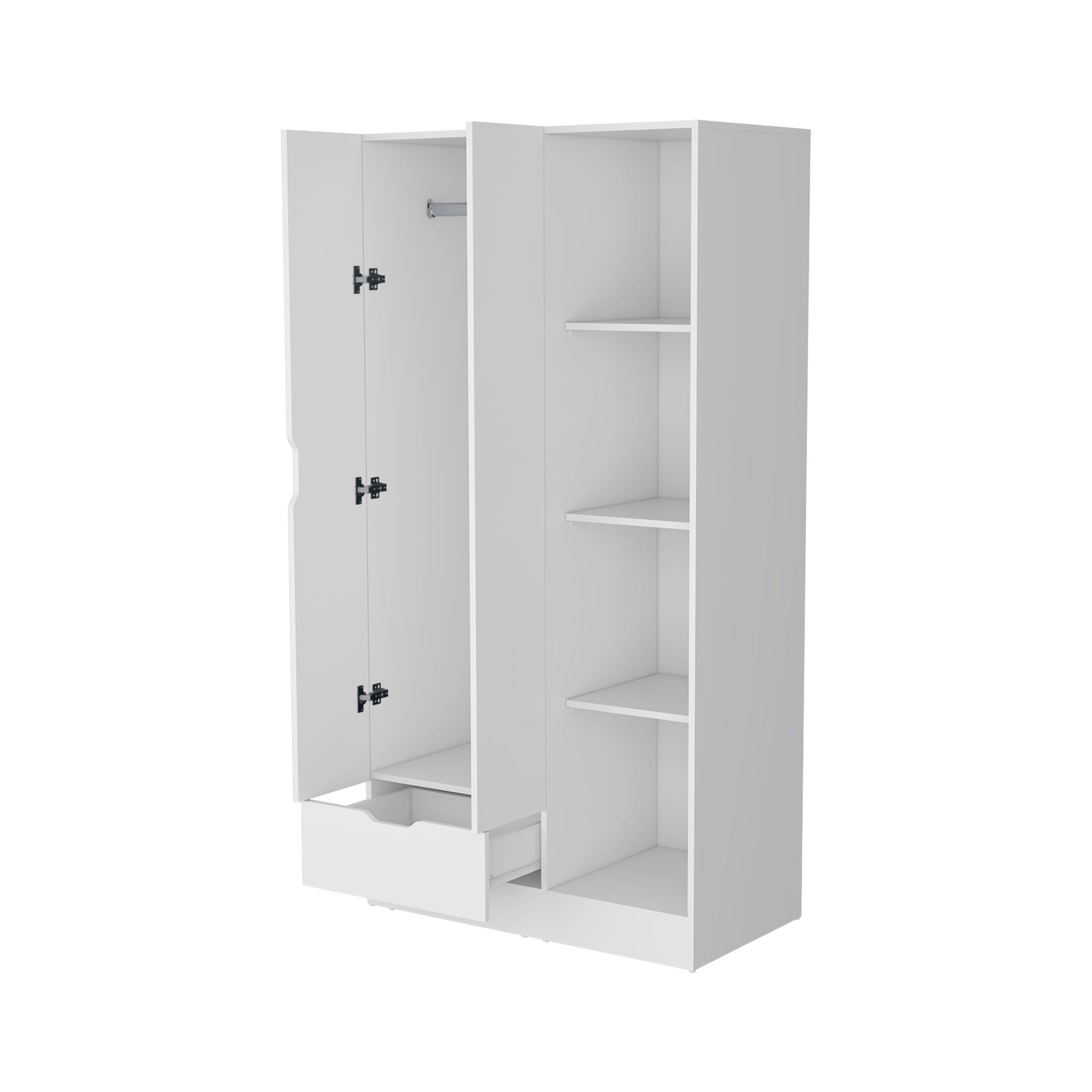 Redmond Armoire with Single Drawer, 4 Storage Shelves and Hanging Rod