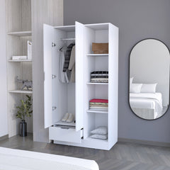 Redmond Armoire with Single Drawer, 4 Storage Shelves and Hanging Rod