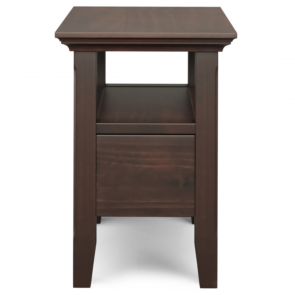 Acadian Solid Wood Narrow Side Table with Drawer in Brunette Brown
