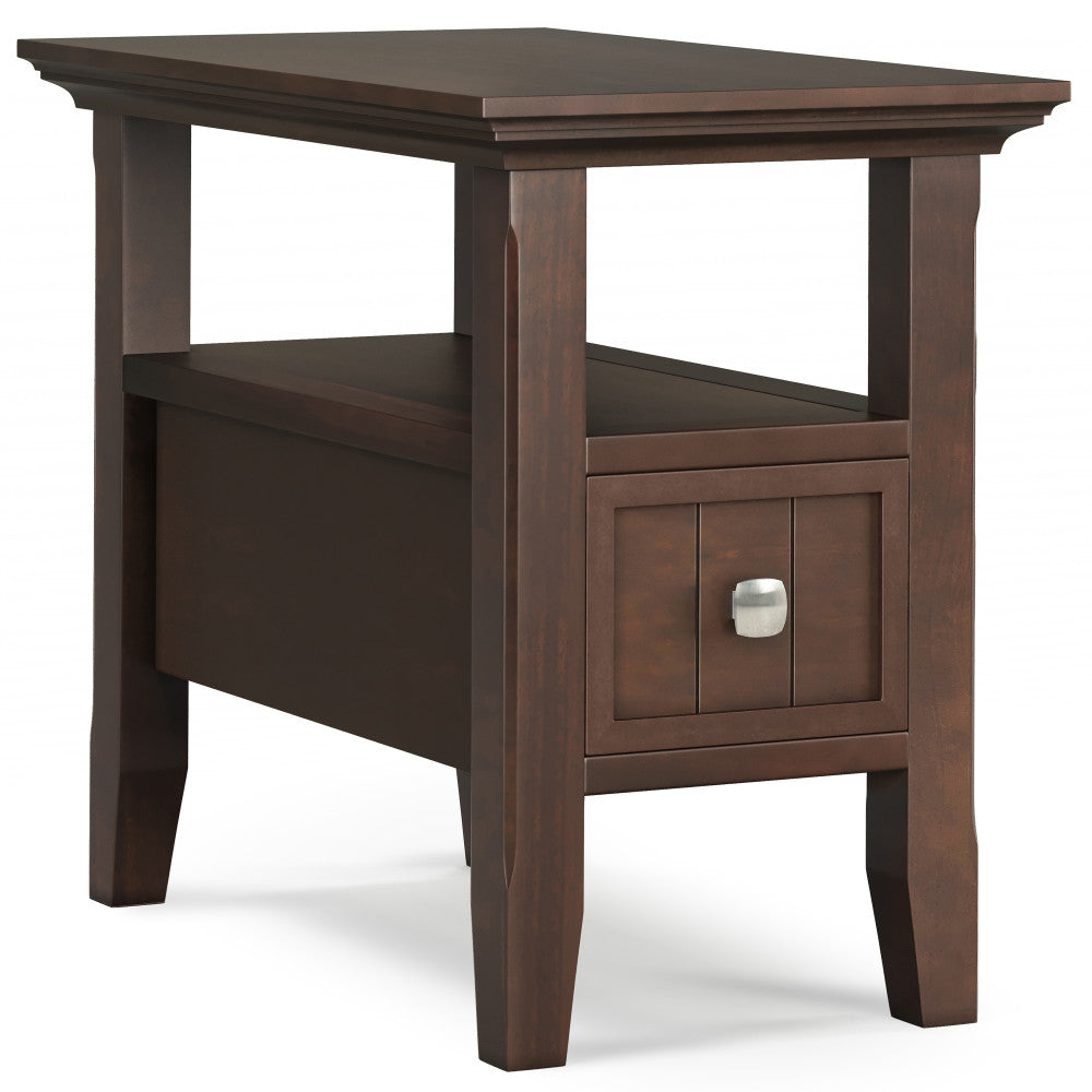 Acadian Solid Wood Narrow Side Table with Drawer in Brunette Brown