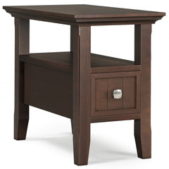 Acadian Solid Wood Narrow Side Table with Drawer in Brunette Brown