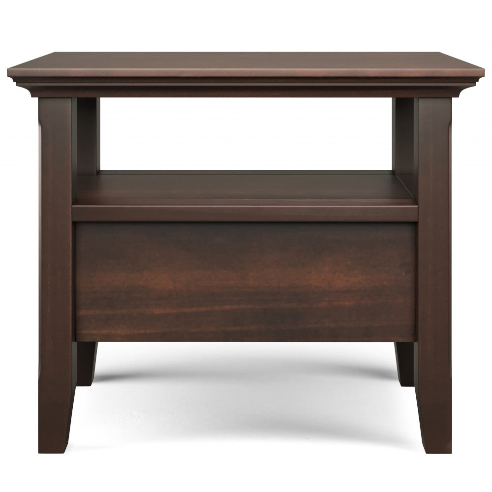 Acadian Solid Wood Narrow Side Table with Drawer in Brunette Brown