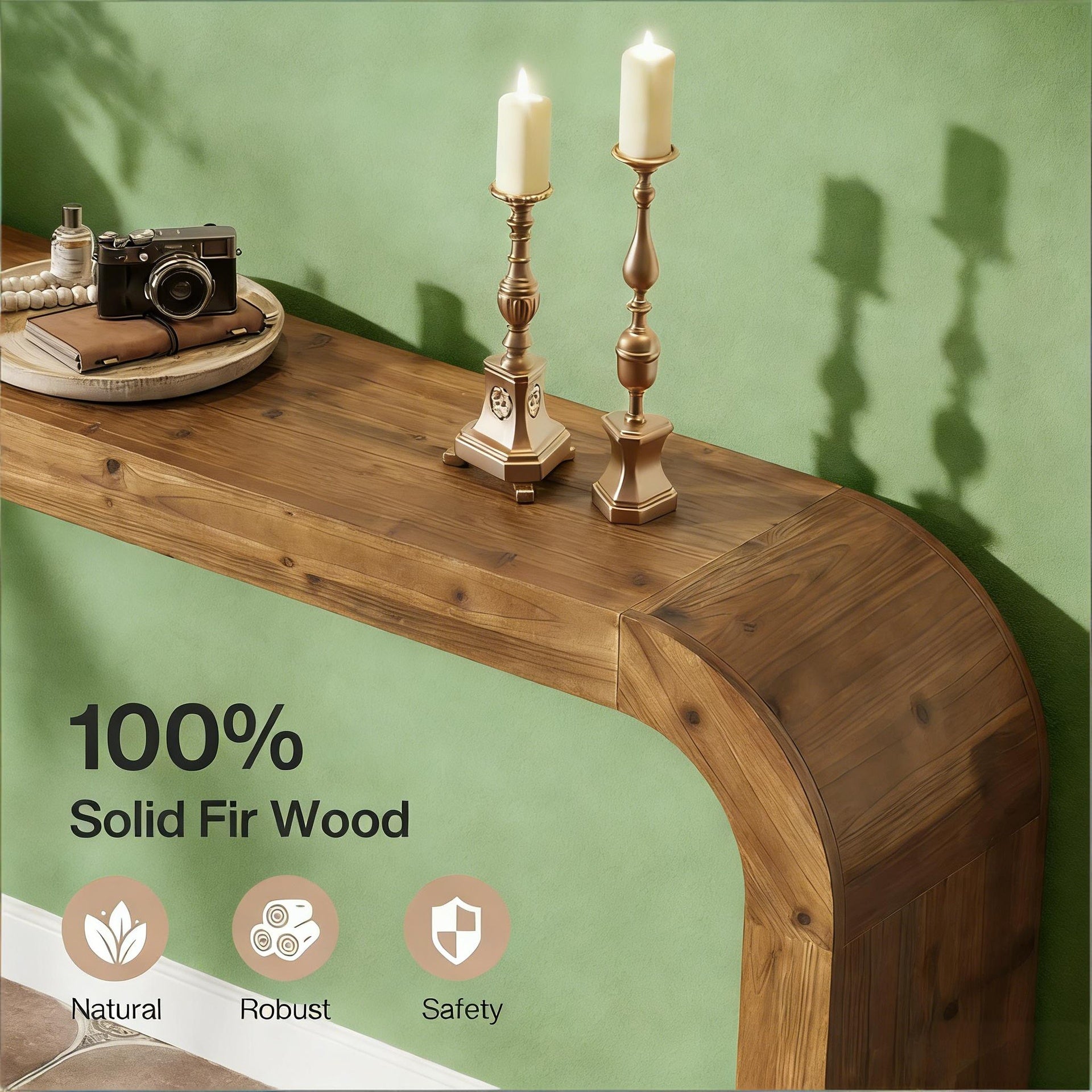 Farmhouse Wood Sofa Table,Narrow Side Table,Curved Design Coffee Table