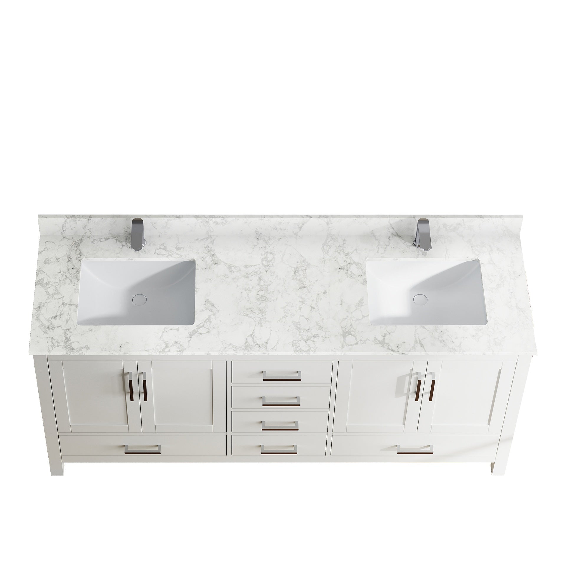 71" Modern Bathroom Vanity with Double Basins Sink, Free-standing White Vanity Cabinet with Faucet Hole