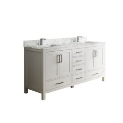 71" Modern Bathroom Vanity with Double Basins Sink, Free-standing White Vanity Cabinet with Faucet Hole