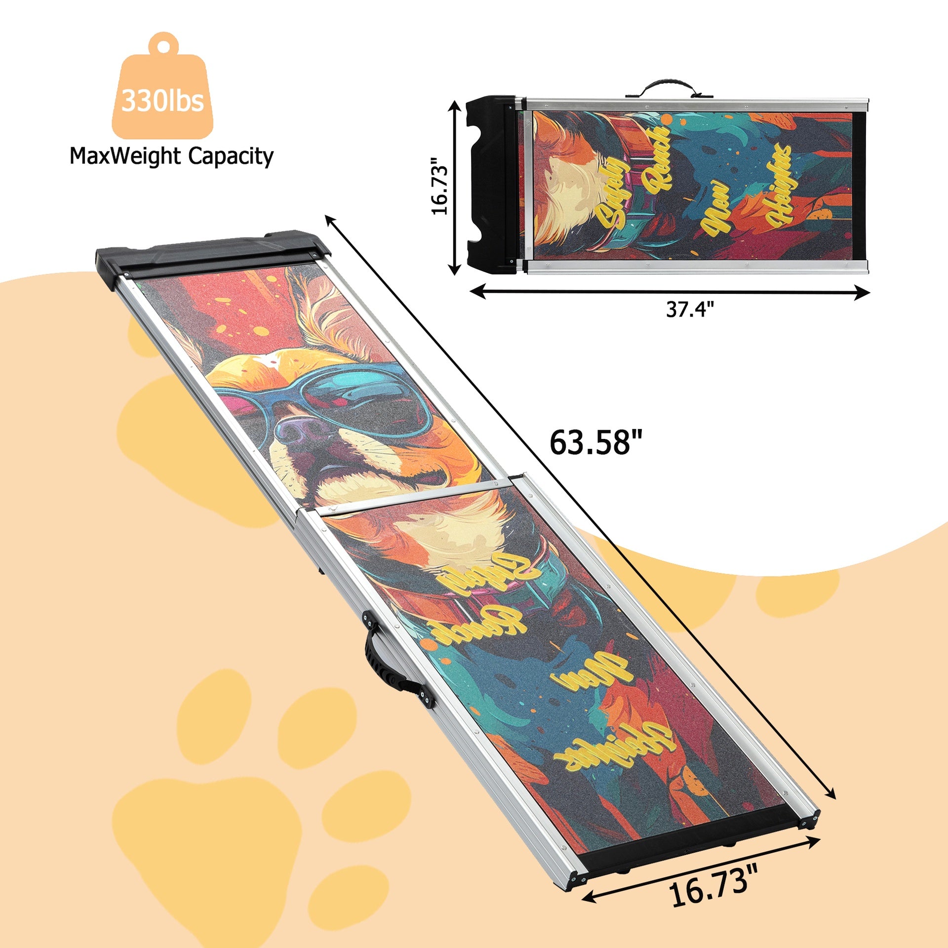 Retractable Aluminum Dog Ramp, Portable Pet Steps for Cars Trucks SUVs, Telescoping Dog Ramp with Non-Slip Surfaces, Colorful Patterns