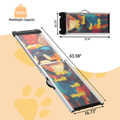 Retractable Aluminum Dog Ramp, Portable Pet Steps for Cars Trucks SUVs, Telescoping Dog Ramp with Non-Slip Surfaces, Colorful Patterns