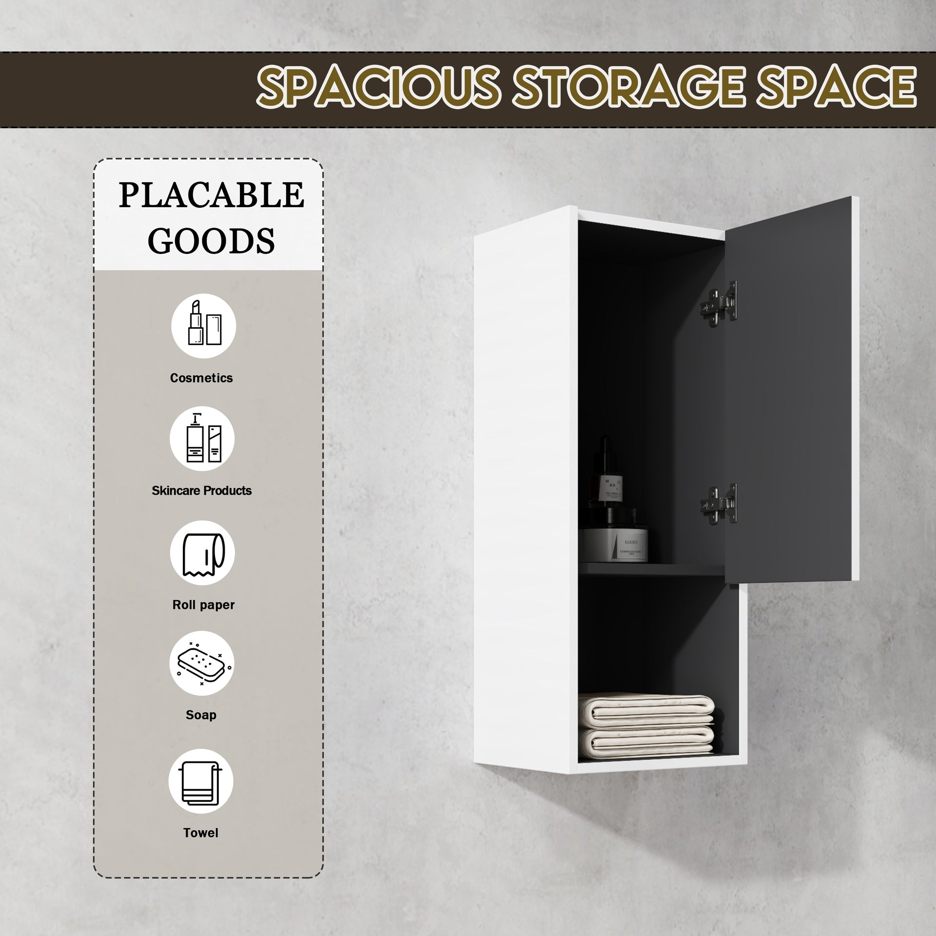 12" Bathroom Side Cabinet,Soft Close Doors,Float Mounting Design,(KD-Packing)