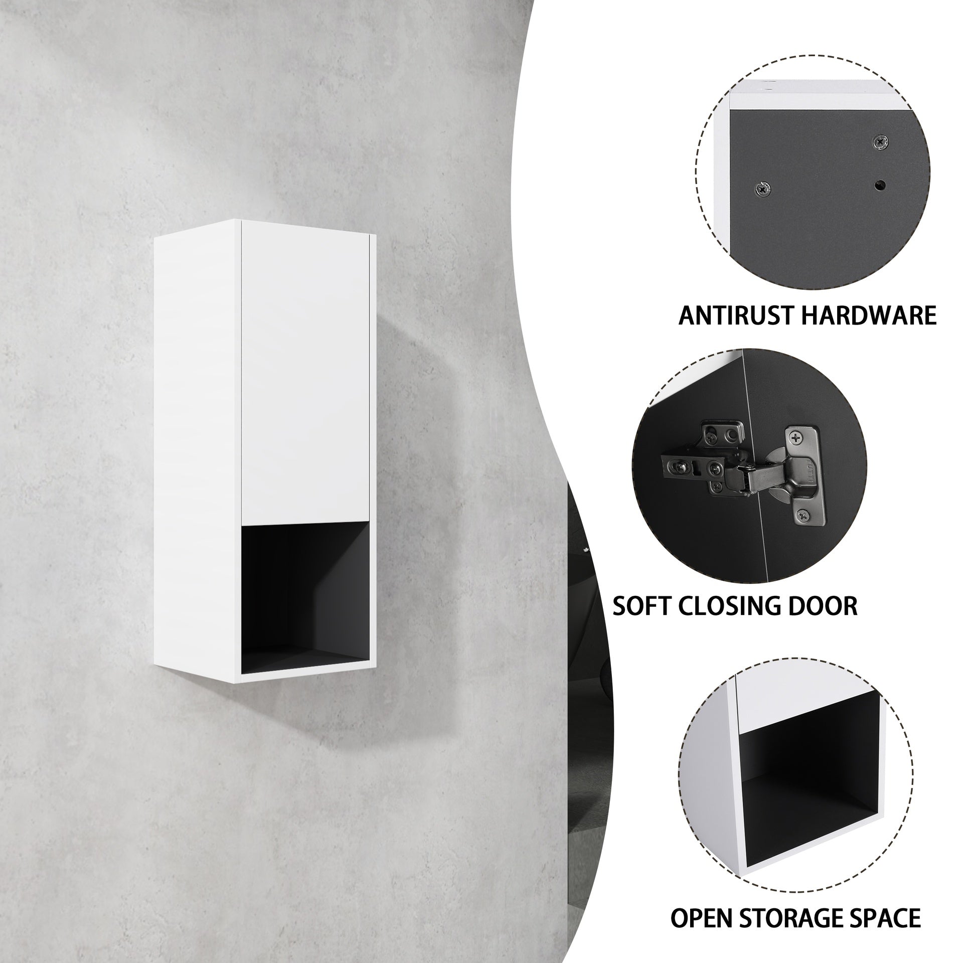 12" Bathroom Side Cabinet,Soft Close Doors,Float Mounting Design,(KD-Packing)