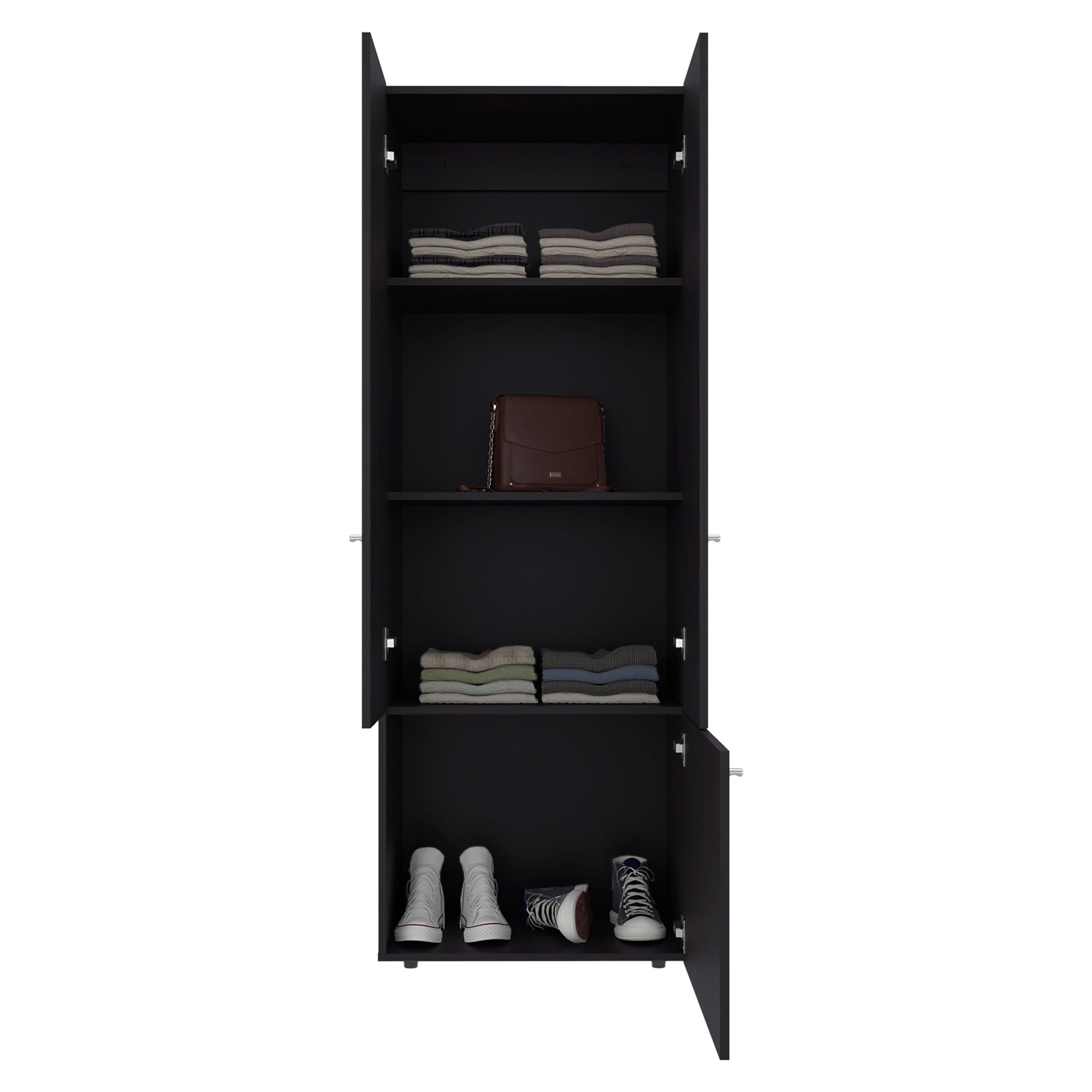 Wenge 3-Door Tall Wardrobe Cabinet with 4 Shelf
