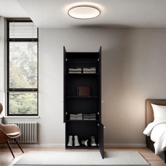 Wenge 3-Door Tall Wardrobe Cabinet with 4 Shelf