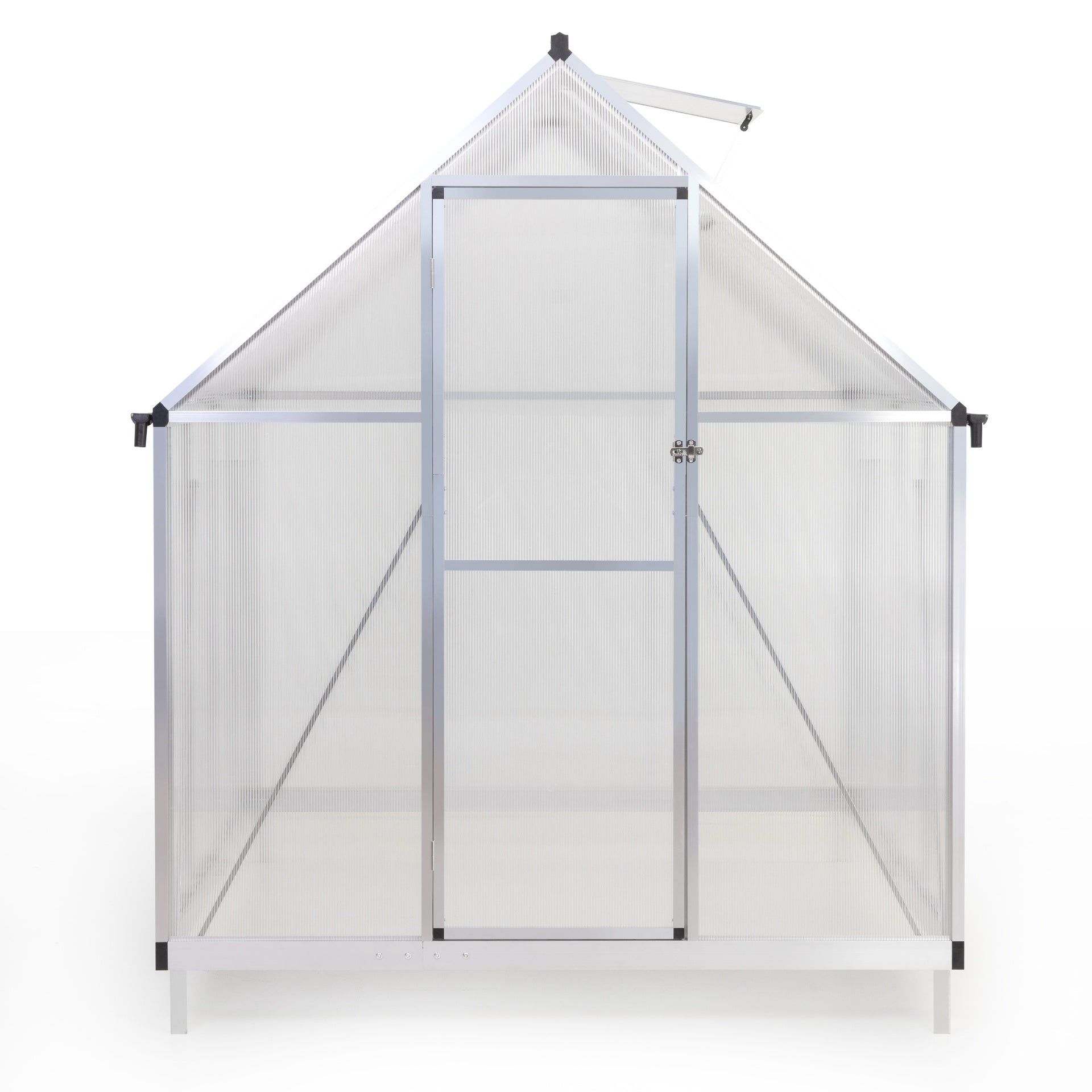 6x8 FT Polycarbonate Greenhouse, Outdoor Walk-in Green House with Vent Window, Hinged Door, Rain Gutter, Heavy-Duty Aluminum Hot House for Backyard Garden