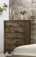 1pc Rustic Industrial Style Brown Five Drawer Chest Bedroom Solid Wood Wooden Furniture