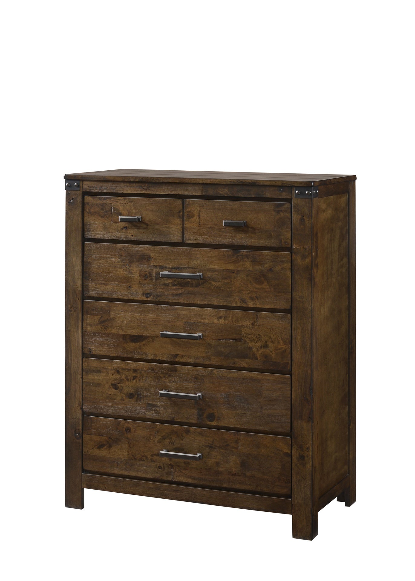 1pc Rustic Industrial Style Brown Five Drawer Chest Bedroom Solid Wood Wooden Furniture