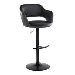 Margarite Contemporary Adjustable Barstool with Swivel in Black Metal and Black Faux Leather with Rounded T Footrest by LumiSource - Set of 2