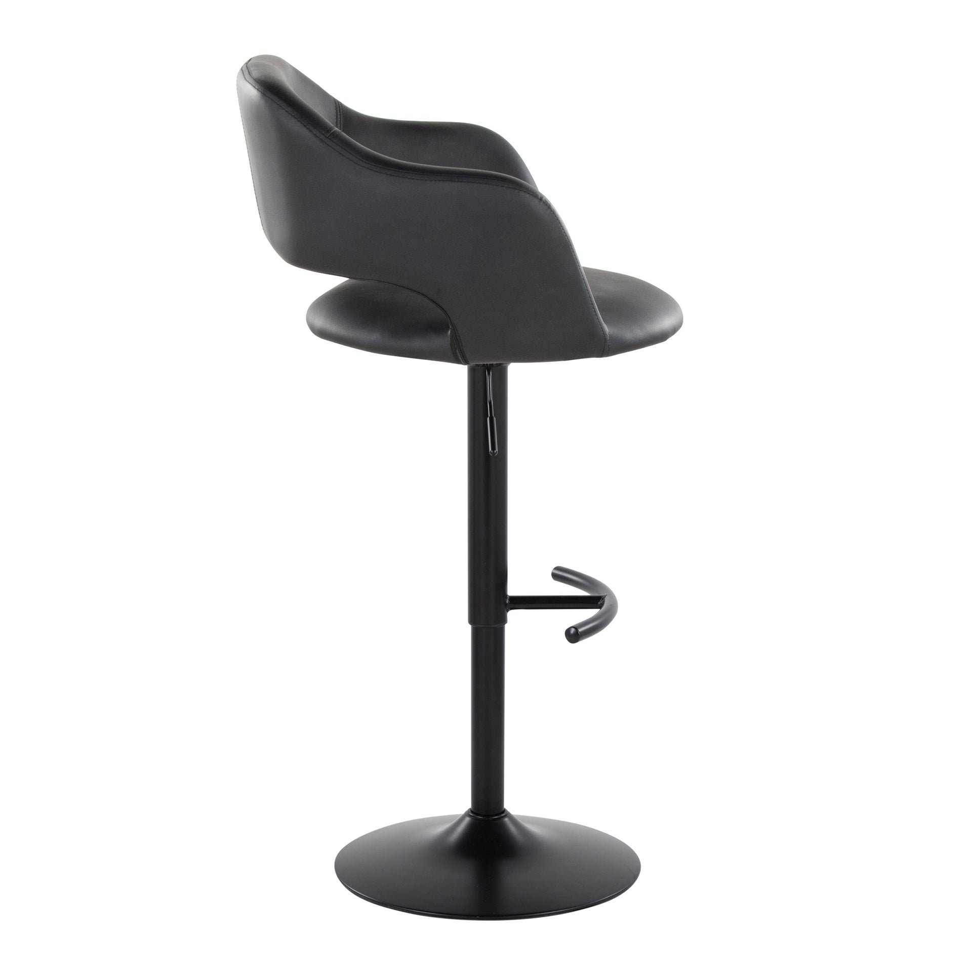 Margarite Contemporary Adjustable Barstool with Swivel in Black Metal and Black Faux Leather with Rounded T Footrest by LumiSource - Set of 2