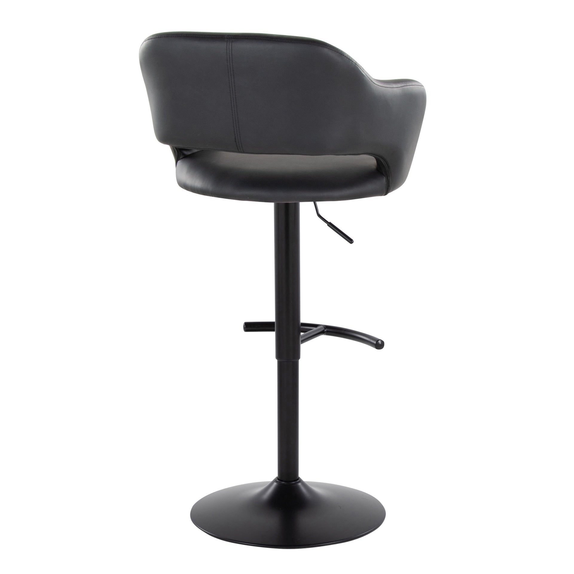 Margarite Contemporary Adjustable Barstool with Swivel in Black Metal and Black Faux Leather with Rounded T Footrest by LumiSource - Set of 2
