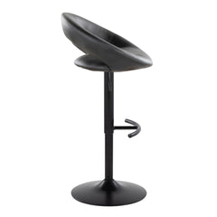 Posh Contemporary Adjustable Barstool with Swivel in Black Metal and Black Faux Leather with Rounded T Footrest by LumiSource - Set of 2