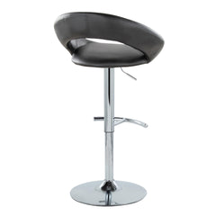 Posh Contemporary Adjustable Barstool with Swivel in Chrome Metal and Black Faux Leather with Rounded T Footrest by LumiSource - Set of 2