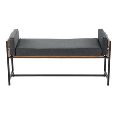 Kari 18" Farmhouse Bench with Black Metal, Brown Wood and Black Faux Leather by LumiSource