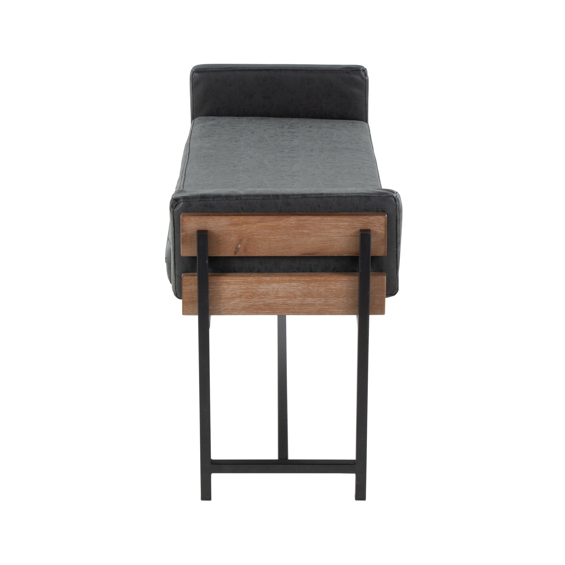 Kari 18" Farmhouse Bench with Black Metal, Brown Wood and Black Faux Leather by LumiSource