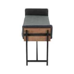 Kari 18" Farmhouse Bench with Black Metal, Brown Wood and Black Faux Leather by LumiSource