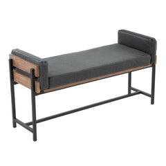 Kari 18" Farmhouse Bench with Black Metal, Brown Wood and Black Faux Leather by LumiSource