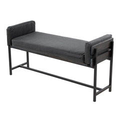 Kari 18" Farmhouse Bench with Black Metal, Grey Wood and Black Faux Leather by LumiSource