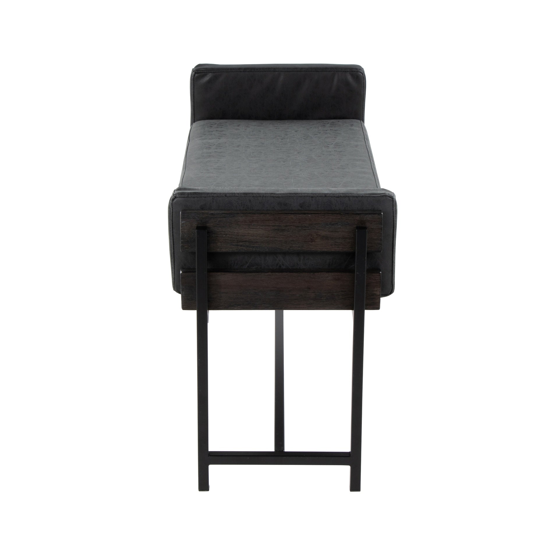 Kari 18" Farmhouse Bench with Black Metal, Grey Wood and Black Faux Leather by LumiSource