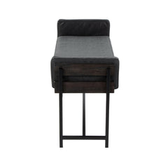 Kari 18" Farmhouse Bench with Black Metal, Grey Wood and Black Faux Leather by LumiSource