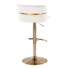 Cinch Glam/Art Deco Adjustable Barstool with Swivel in Gold Metal and Cream Velvet with Rounded T Footrest by LumiSource - Set of 2