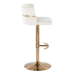 Cinch Glam/Art Deco Adjustable Barstool with Swivel in Gold Metal and Cream Velvet with Rounded T Footrest by LumiSource - Set of 2