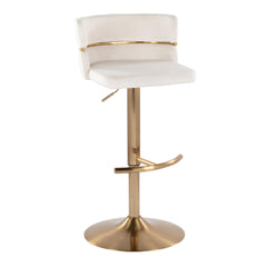 Cinch Glam/Art Deco Adjustable Barstool with Swivel in Gold Metal and Cream Velvet with Rounded T Footrest by LumiSource - Set of 2