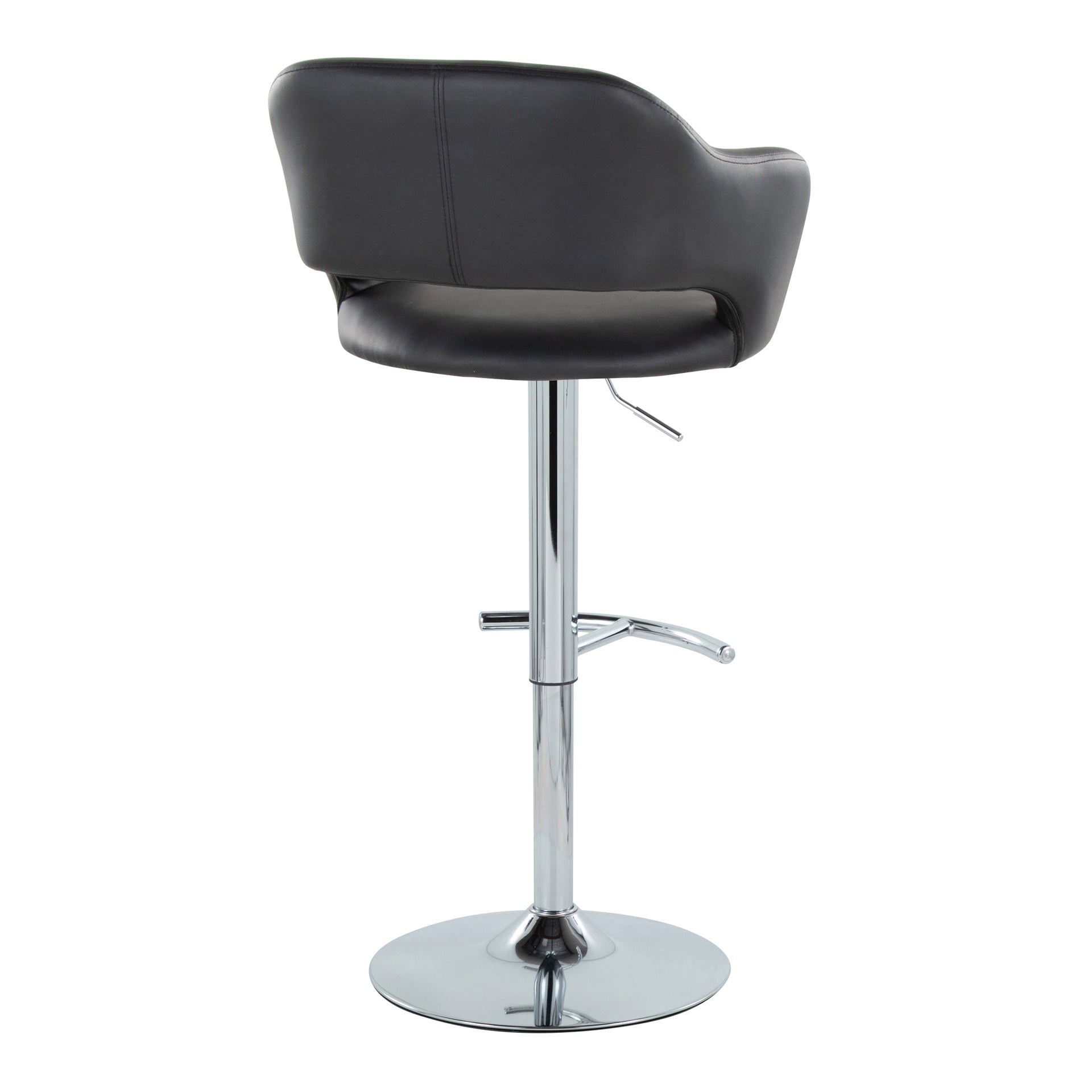 Margarite Contemporary Ajustable Barstool with Swivel in Chrome Metal and Black Faux Leather with Rounded T Footrest by LumiSource - Set of 2