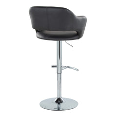 Margarite Contemporary Ajustable Barstool with Swivel in Chrome Metal and Black Faux Leather with Rounded T Footrest by LumiSource - Set of 2