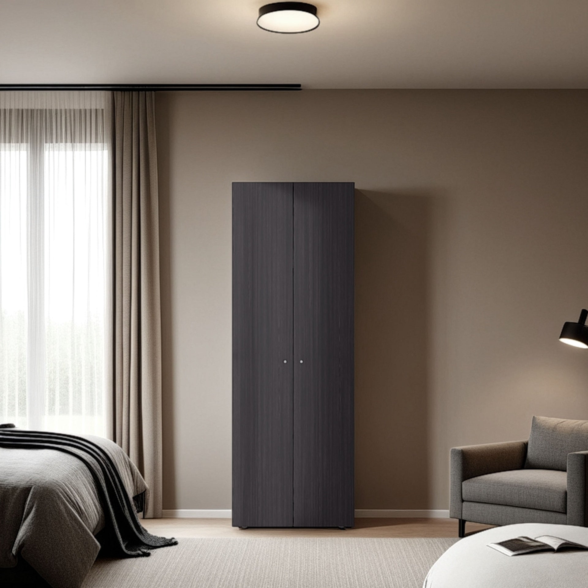 FM FURNITURE World 2-Door Tall Wardrobe Cabinet, 4 Shelves, Vertical Storage, 66.9 inchH 鈥 Bedroom, Wenge