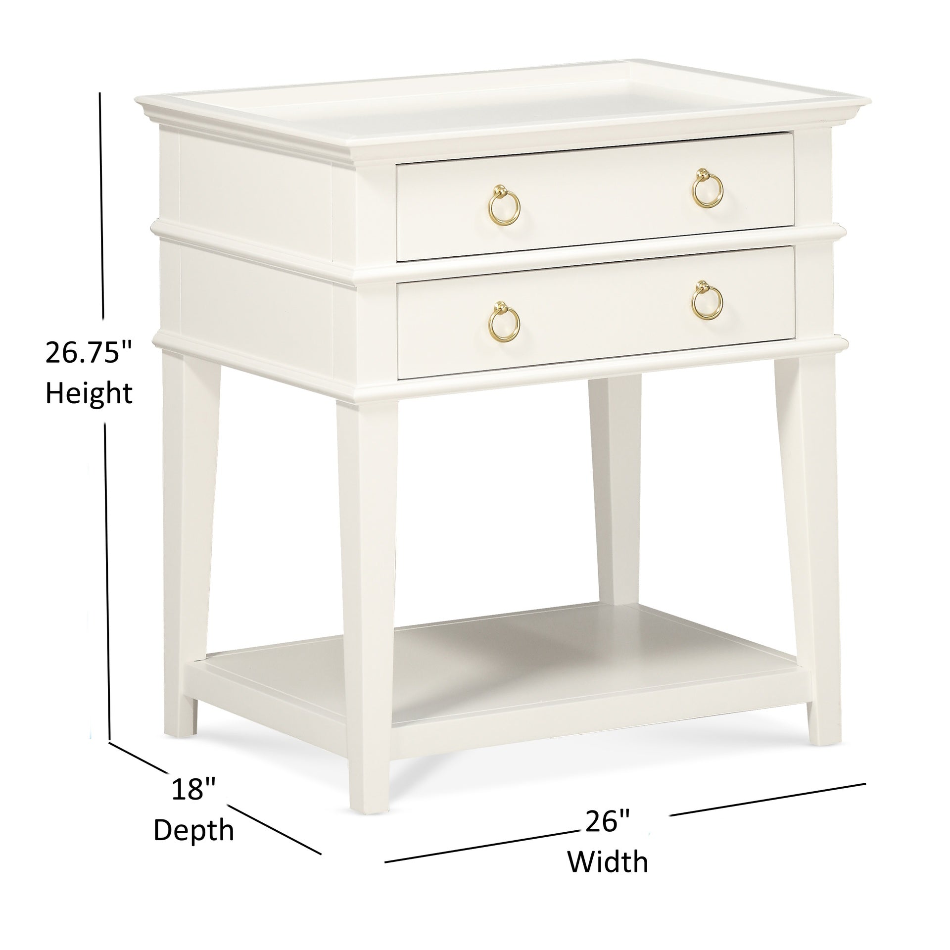 Carmona White 2-Drawer Tray Top Nightstand