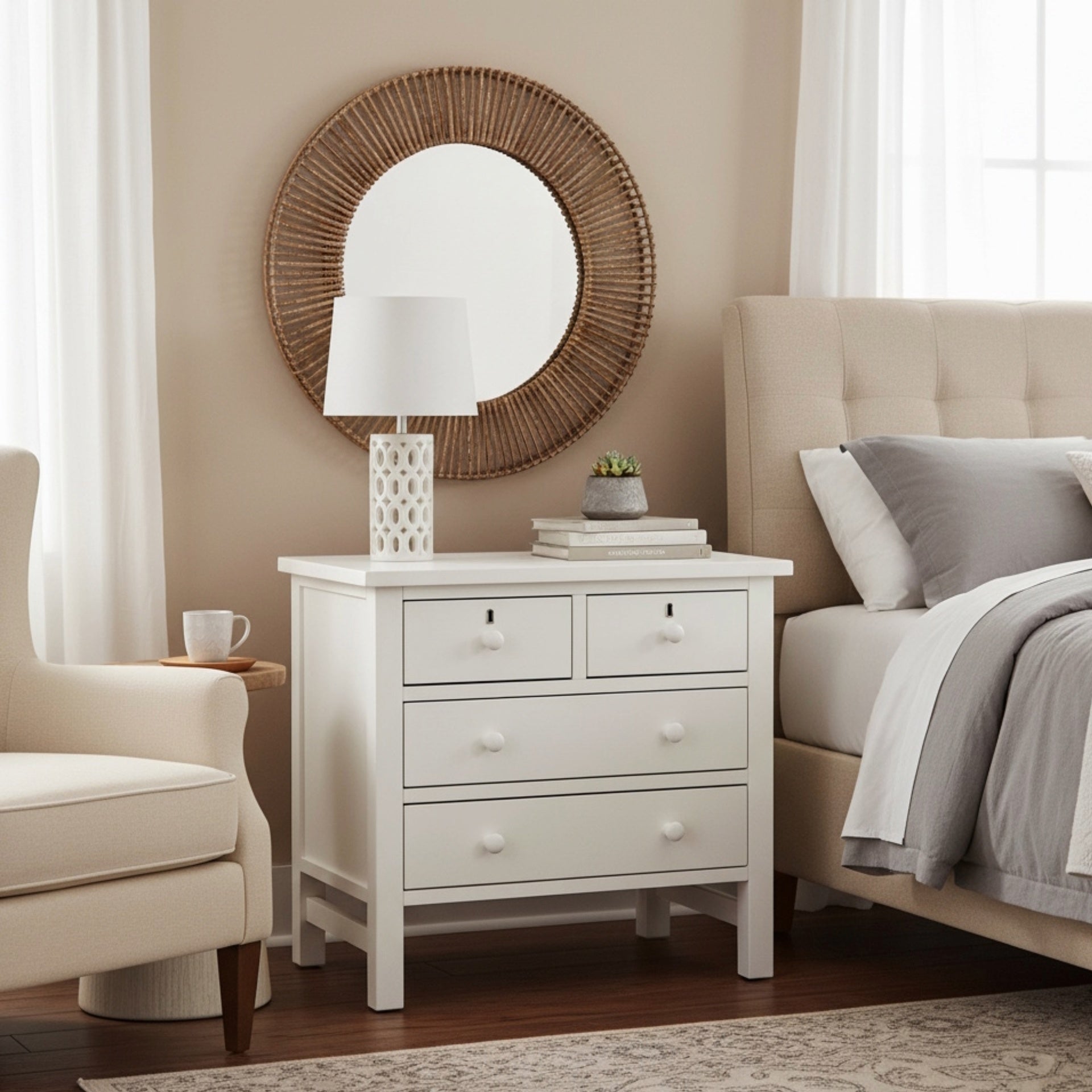 Georgina 4-drawer Storage Nightstand - Antique White