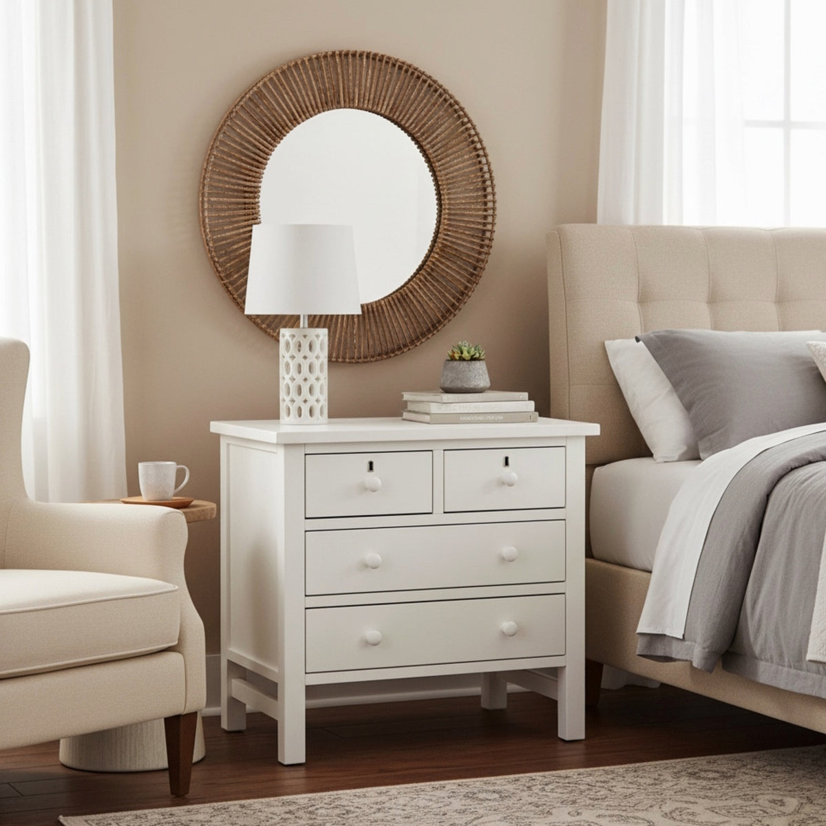 Georgina 4-drawer Storage Nightstand - Antique White