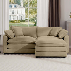 Corduroy Two-Seater Sofa  with 1 Footrest, L-Shaped 2-Seater Sofa with Ottoman for Small Living Spaces, Tan Corduroy Sofa
