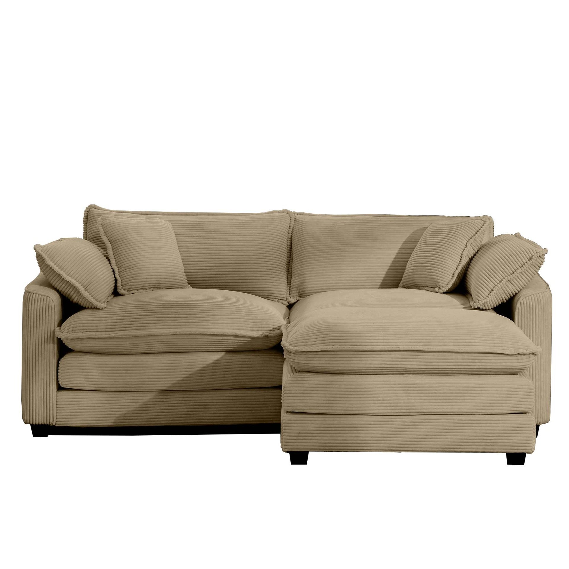 Corduroy Two-Seater Sofa  with 1 Footrest, L-Shaped 2-Seater Sofa with Ottoman for Small Living Spaces, Tan Corduroy Sofa