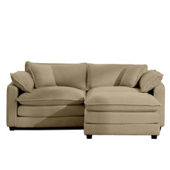 Corduroy Two-Seater Sofa  with 1 Footrest, L-Shaped 2-Seater Sofa with Ottoman for Small Living Spaces, Tan Corduroy Sofa