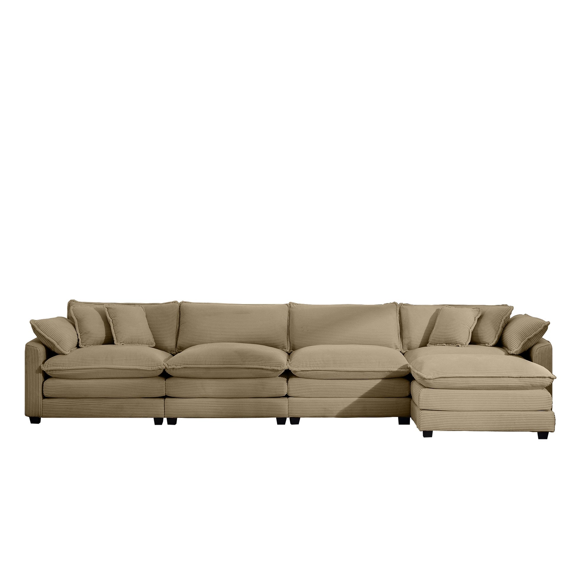 Corduroy Sofa - Modern Upholstered 4 Seater with with 1 Footstool Corduroy Fabric Sofa , Office Living Room Apartment Comfort Sofa, Easy to Assemble with 2 Arm Pillows and 4 Throw Pillows