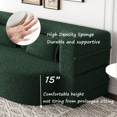Modern Floor Sofa with 2 Pillows,Convertible Teddy Fabric Foam-Filled Sleeper Sofa Bed,15" Full Size Folding Mattress for Living Room,Guest Bed,Playroom,no assembly required,Green