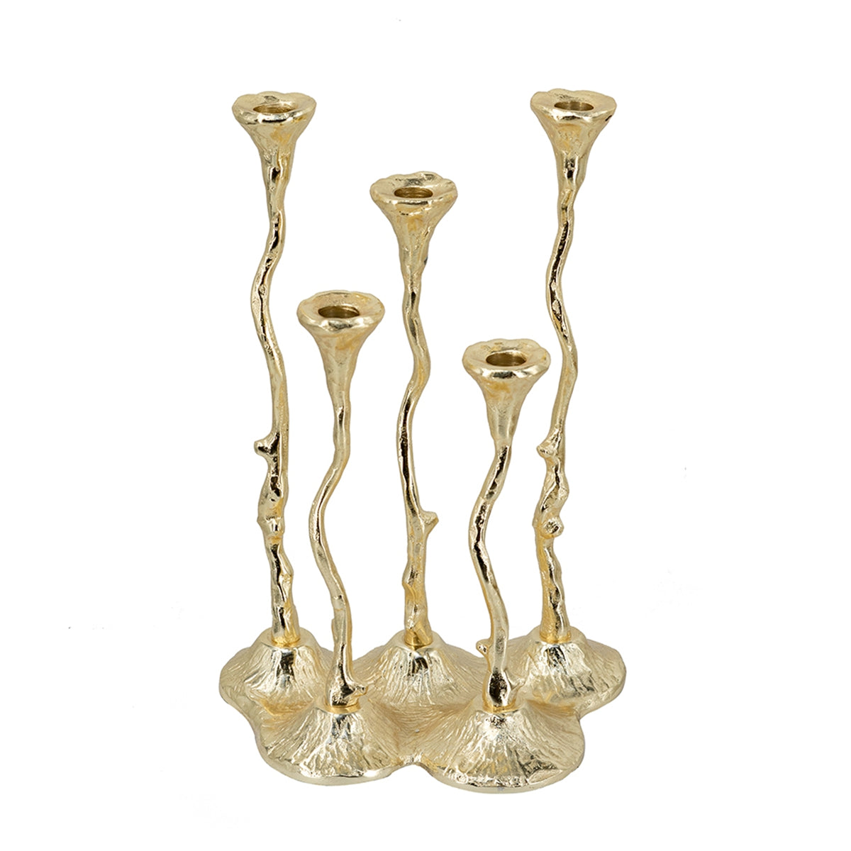 9.8x6.7x14.2" 5-Light Cast Aluminum Taper Candle Holder With Gold Botanical Design