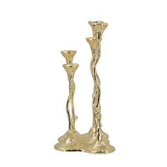9.8x6.7x14.2" 5-Light Cast Aluminum Taper Candle Holder With Gold Botanical Design